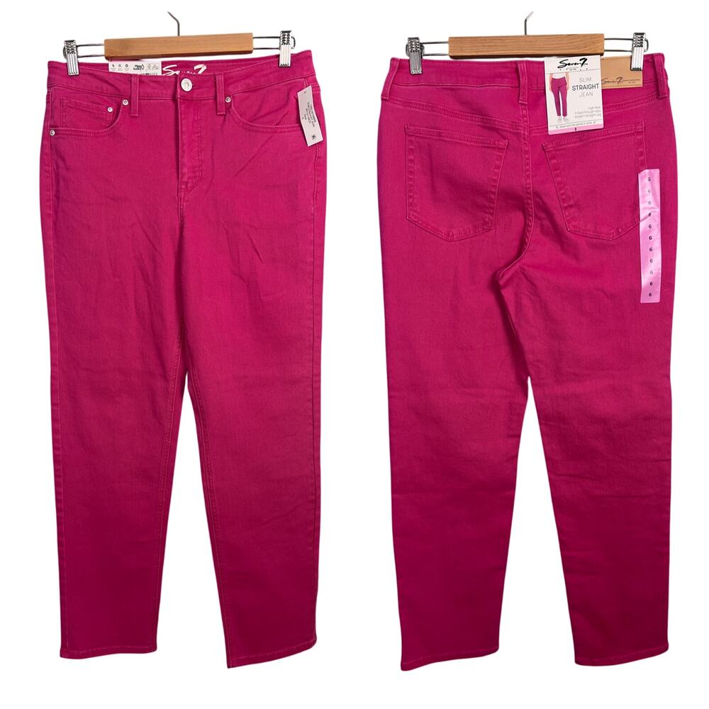 NWT Seven7 Women's 6 Slim Straight Jeans High‎ Rise Pink Stretch Ankle Casual